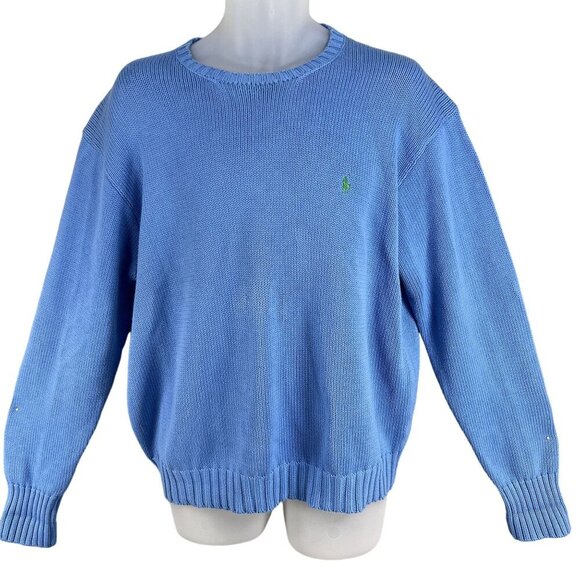 Polo Ralph Lauren Men L Crewneck Knit Sweater Green Pony Royal Blue Quiet Luxury - Picture 3 of 16
